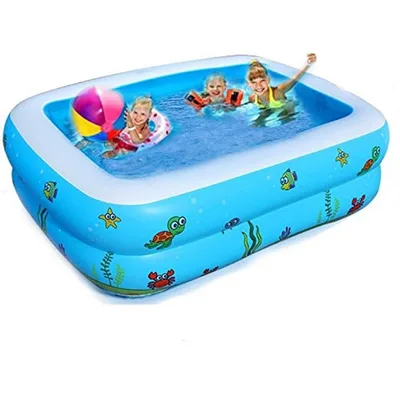 Inflatable Children's Swimming Pool (150cm x 100cm x 35cm) - Blue with Dinosaur Print